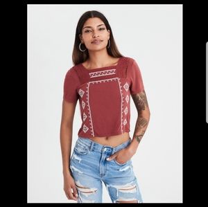 American Eagle Soft&Sexy embroidered lace trim top
